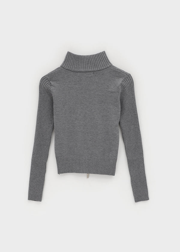 Nucat High Neck Two-way Ribbed Knit Zip-up