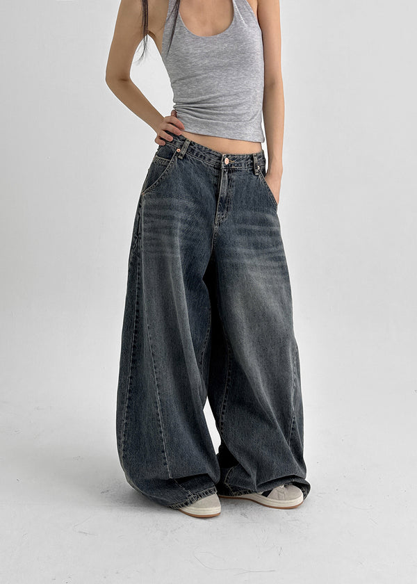 CanSean Washed Cut Wide Denim Pants