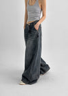 CanSean Washed Cut Wide Denim Pants