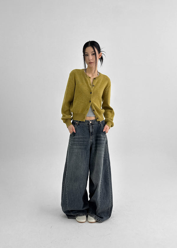 CanSean Washed Cut Wide Denim Pants