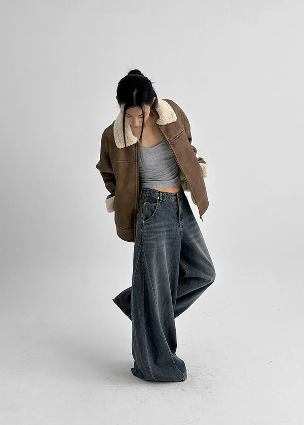 CanSean Washed Cut Wide Denim Pants