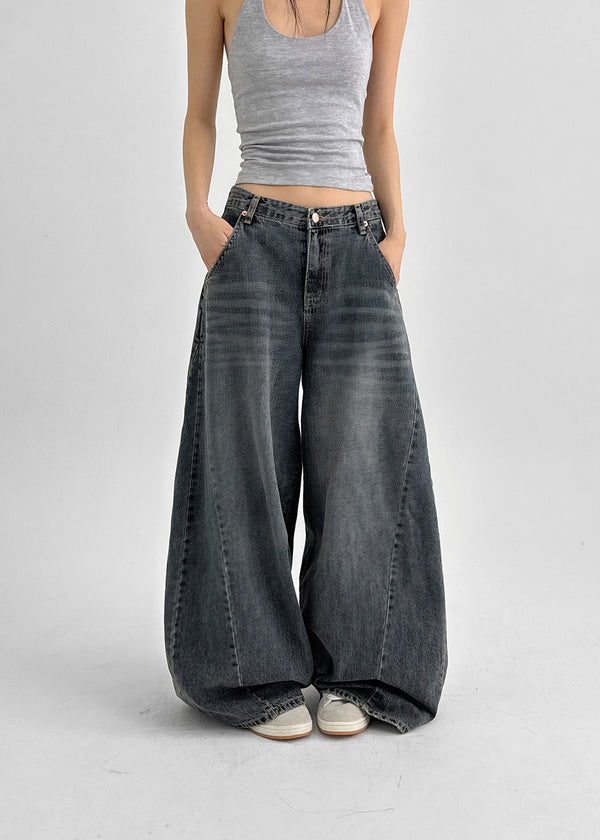 CanSean Washed Cut Wide Denim Pants