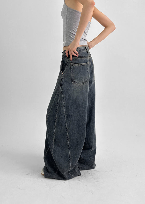 CanSean Washed Cut Wide Denim Pants