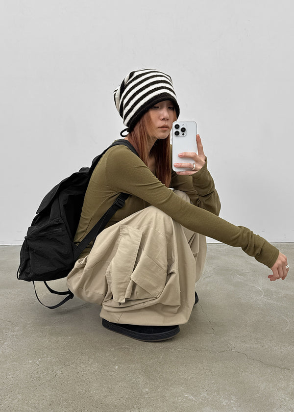 Aslin Striped Wool Knit Turban Beanie