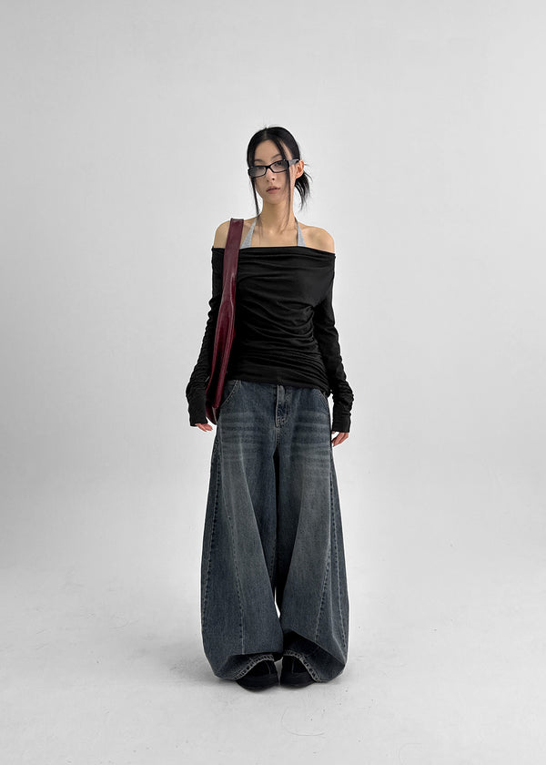 CanSean Washed Cut Wide Denim Pants