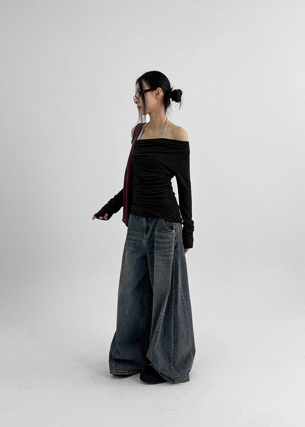 CanSean Washed Cut Wide Denim Pants