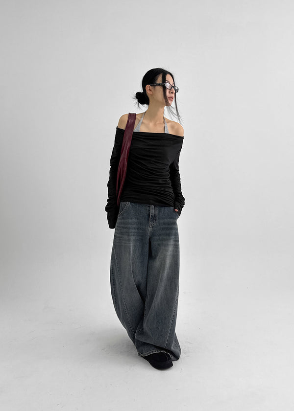 CanSean Washed Cut Wide Denim Pants