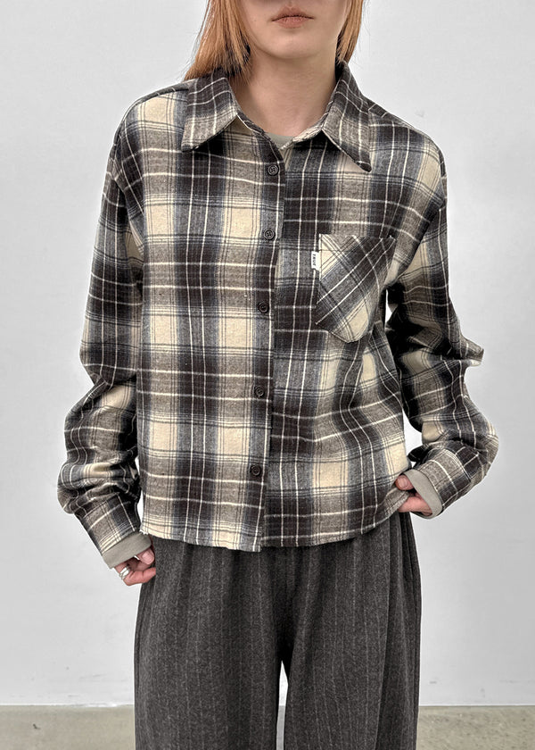 Hoto Peach Fleece Semi-crop Check Shirt