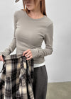 Hoto Peach Fleece Semi-crop Check Shirt