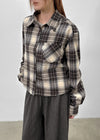 Hoto Peach Fleece Semi-crop Check Shirt