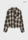 Hoto Peach Fleece Semi-crop Check Shirt