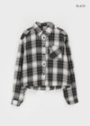 Hoto Peach Fleece Semi-crop Check Shirt