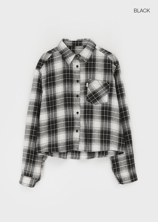 Hoto Peach Fleece Semi-crop Check Shirt