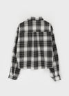 Hoto Peach Fleece Semi-crop Check Shirt