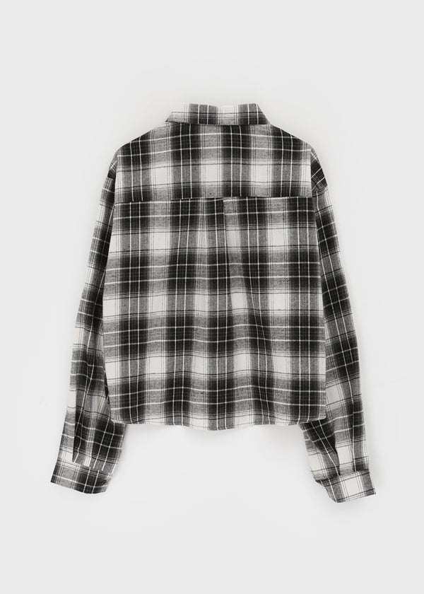 Hoto Peach Fleece Semi-crop Check Shirt