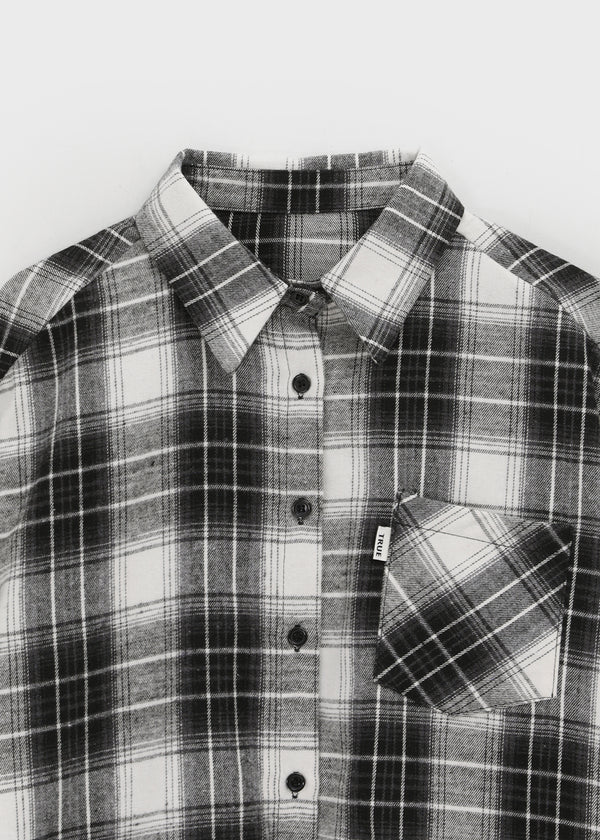 Hoto Peach Fleece Semi-crop Check Shirt