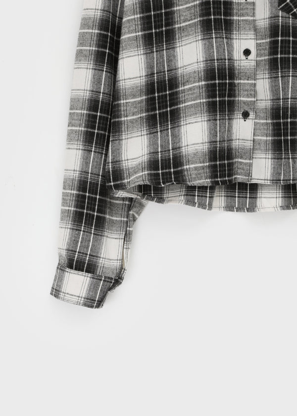 Hoto Peach Fleece Semi-crop Check Shirt