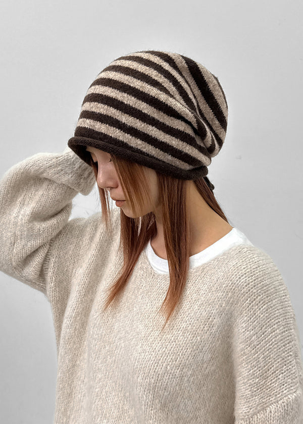 Aslin Striped Wool Knit Turban Beanie