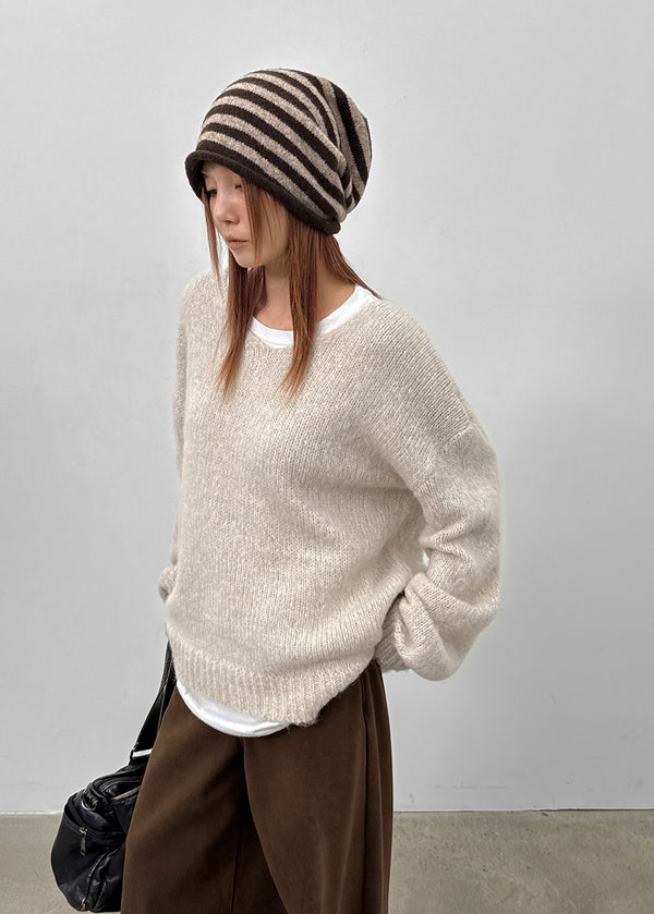 Aslin Striped Wool Knit Turban Beanie