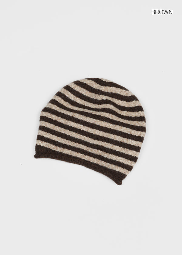 Aslin Striped Wool Knit Turban Beanie