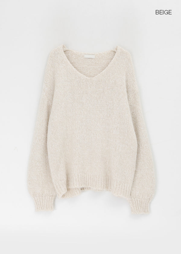 Hilooni Loose Fit V-neck Knit (60% Wool)
