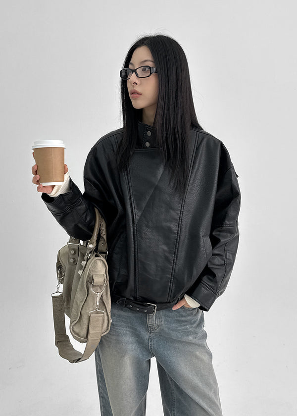 Shagle High-neck Fur Leather Jumper (2 Types)