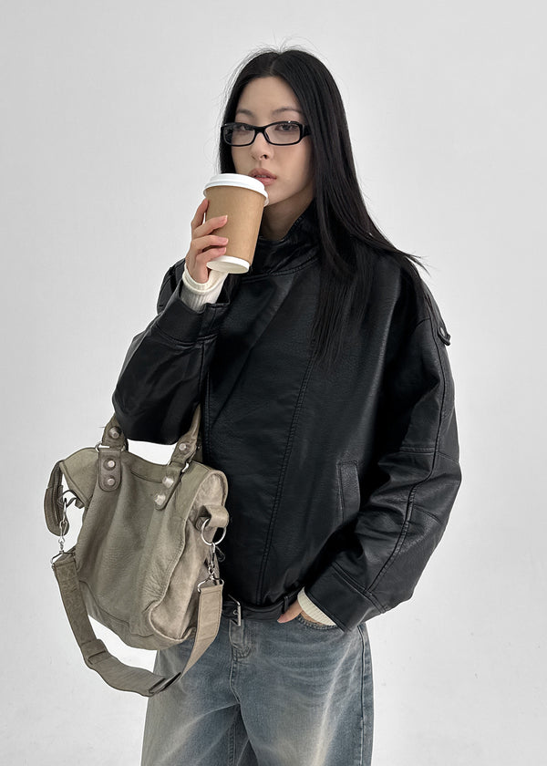 Shagle High-neck Fur Leather Jumper