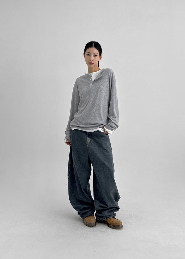 Romkang Henley Neck Loose Fit Warmer Long Sleeve T-shirt