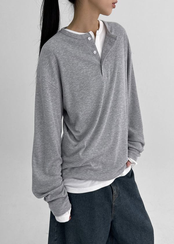 Romkang Henley Neck Loose Fit Warmer Long Sleeve T-shirt