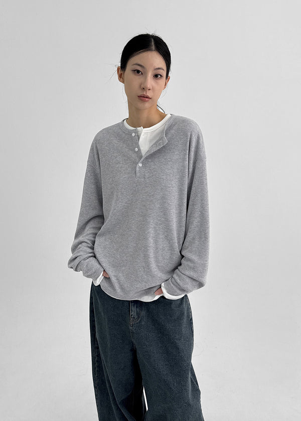 Romkang Henley Neck Loose Fit Warmer Long Sleeve T-shirt