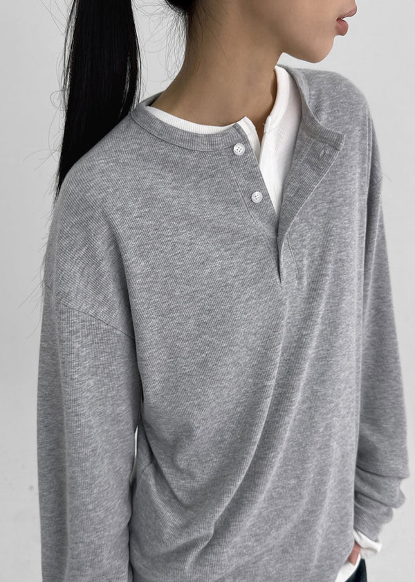 Romkang Henley Neck Loose Fit Warmer Long Sleeve T-shirt