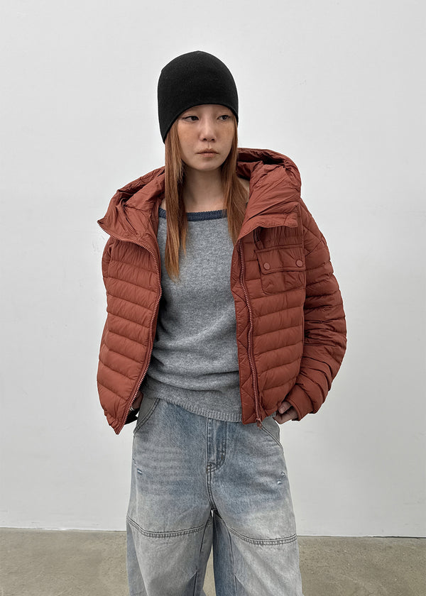 Delmi Hooded Crop Duck Down Lightweight Puffer