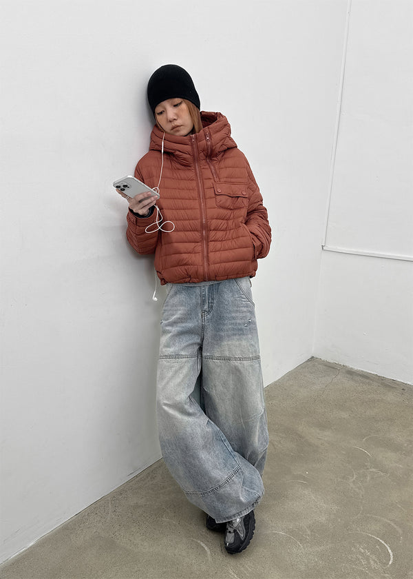 Delmi Hooded Crop Duck Down Lightweight Puffer