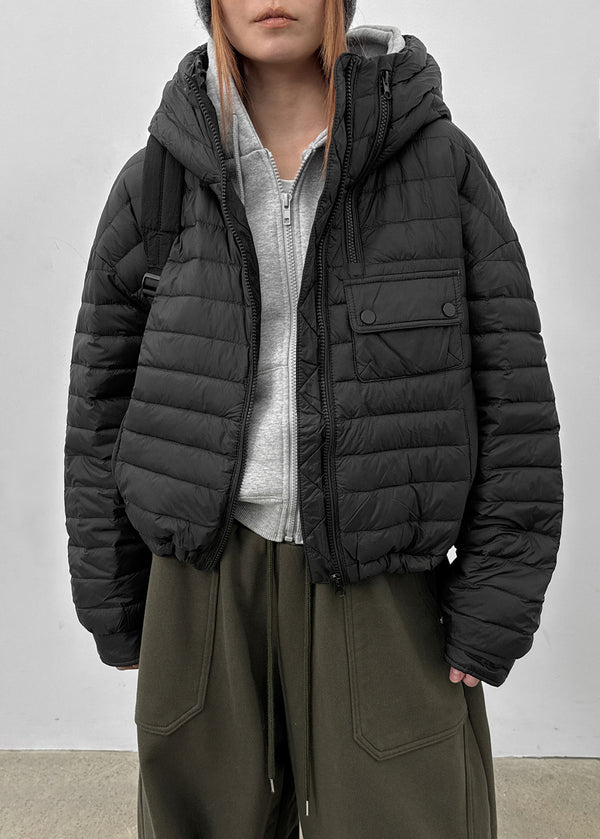 Delmi Hooded Crop Duck Down Lightweight Puffer