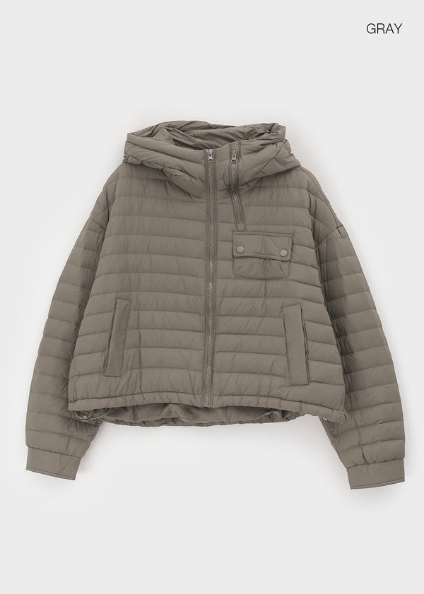 Delmi Hooded Crop Duck Down Lightweight Puffer