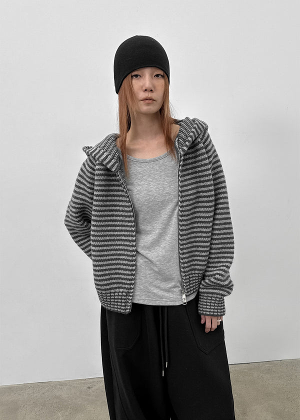 Plidi Stripe Knit Hooded Zip-up
