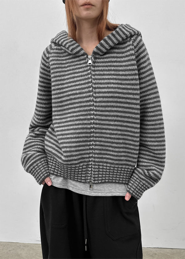 Plidi Stripe Knit Hooded Zip-up