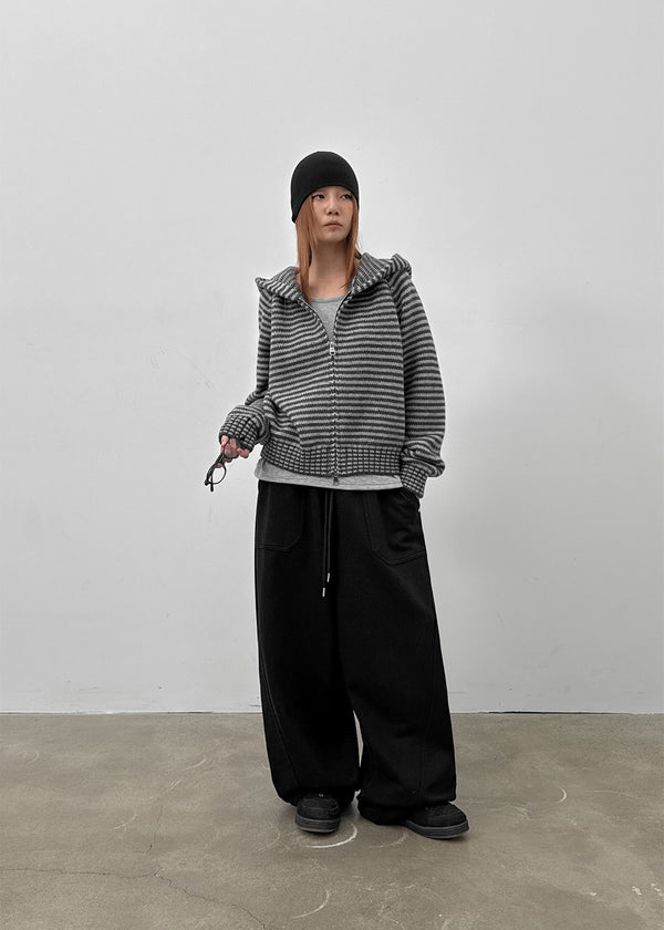 Plidi Stripe Knit Hooded Zip-up