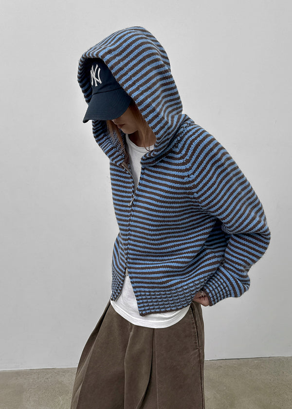 Plidi Stripe Knit Hooded Zip-up