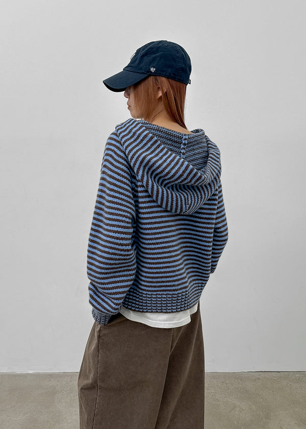 Plidi Stripe Knit Hooded Zip-up