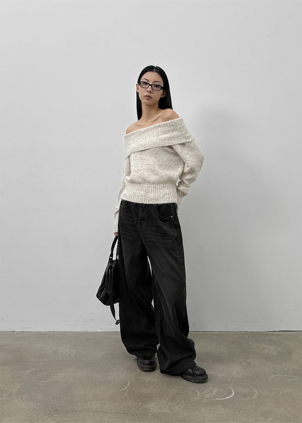 Nyont Fringe Snap Folding Wide Denim Pants