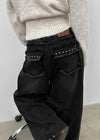 Nyont Fringe Snap Folding Wide Denim Pants