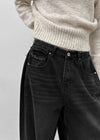 Nyont Fringe Snap Folding Wide Denim Pants