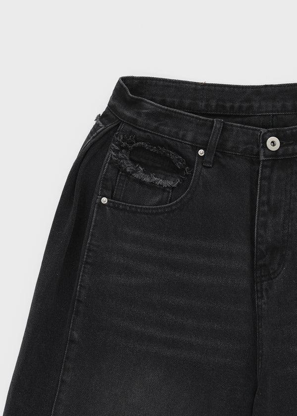 Nyont Fringe Snap Folding Wide Denim Pants