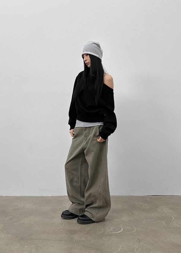 Canburn Peach Cut Wide Cotton Pants