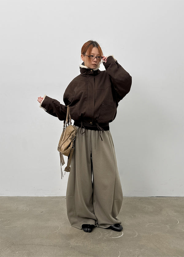 Degol Cutout Slit Wide Fleece Banding Pants