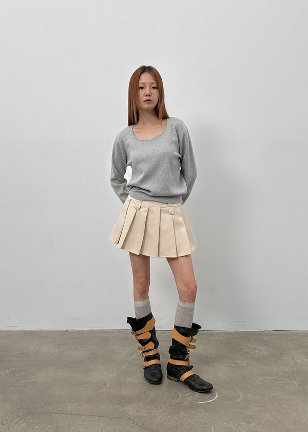 Daggle Pleated Corduroy Mini Skirt Pants (belt Set)