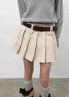 Daggle Pleated Corduroy Mini Skirt Pants (belt Set)