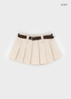 Daggle Pleated Corduroy Mini Skirt Pants (belt Set)