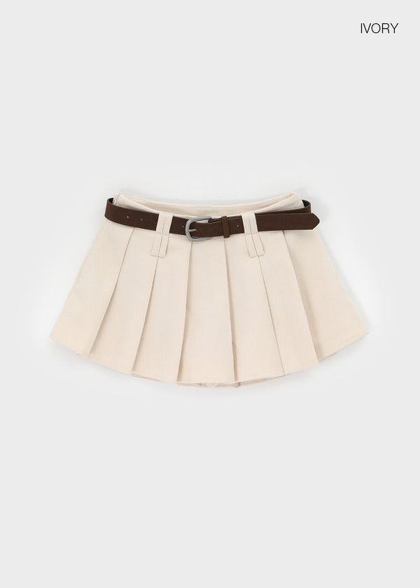 Daggle Pleated Corduroy Mini Skirt Pants (belt Set)